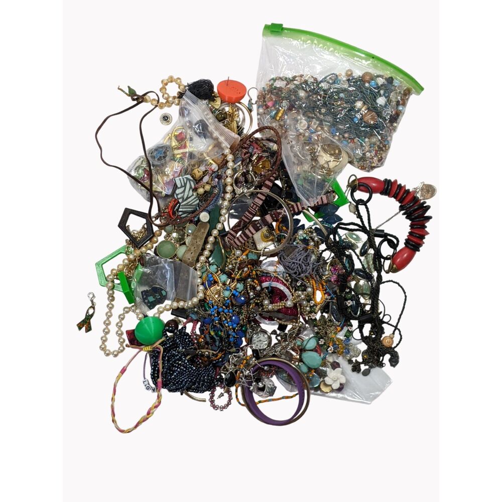 Crafting Grab Bag Mystery Bag Broken Jewelry Earrings Necklaces NOT Wearable 3lb